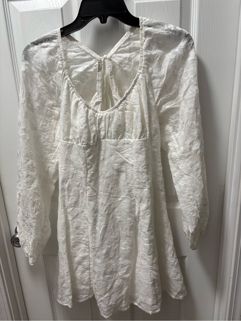 wild fable White Long-Sleeve Textured Peasant Dress with Back Tie
